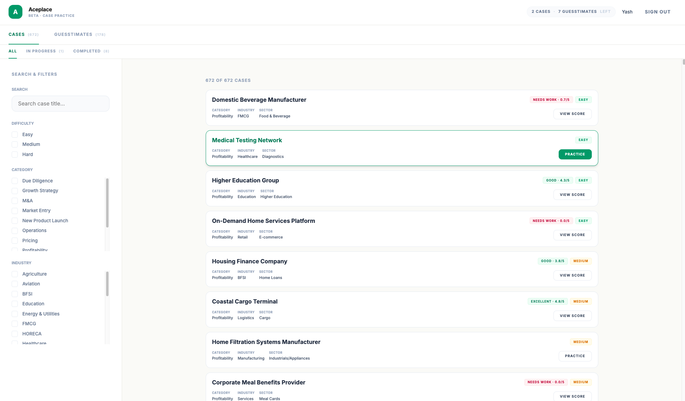Case library with filters